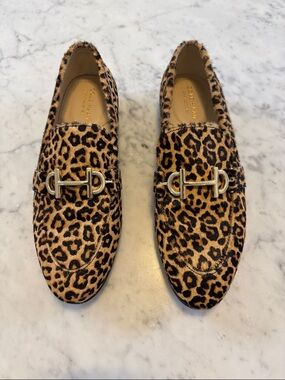 Cole Haan modern calf hair leopard loafers.